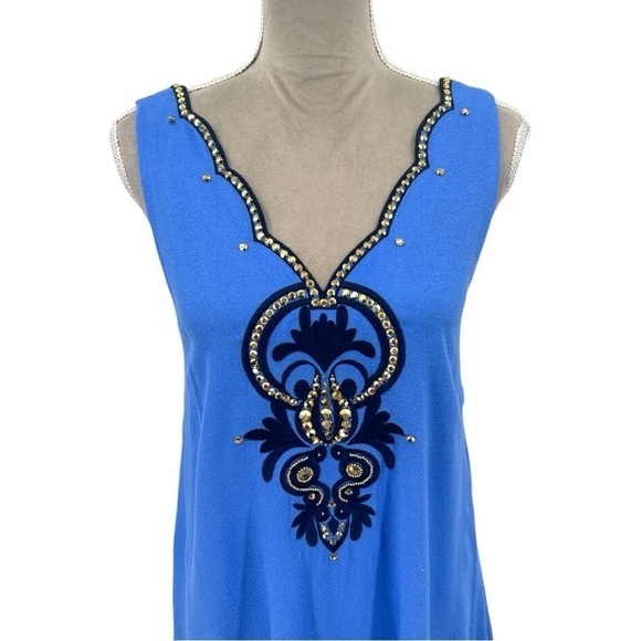 Lilly Pulitzer Owen Beaded Scallop V-Neck Swing Party Dress - Beckon Blue -Small - Picture 4 of 12